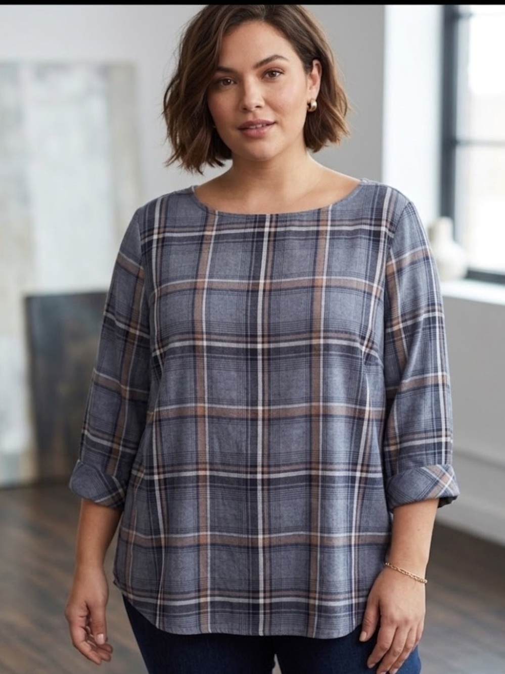 J. Jill Women’s Petite Blue and Tan Plaid Top Size XLP